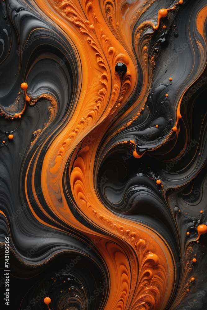 Abstract Orange and Black Swirl Patterns in a Fluid Art Design Abstract Orange and Black Swirl Patterns in a Fluid Art Design