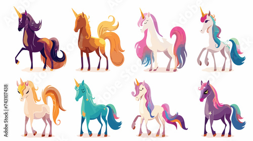 Bundle of fairytale unicorn set icons cartoon fla