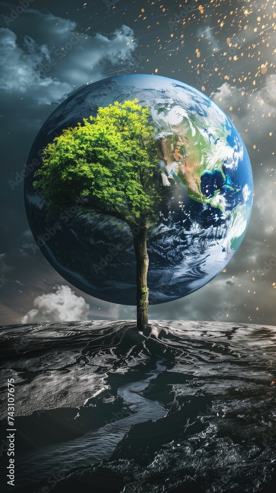 Fototapeta premium The globe, the extinction of species and the occurrence of natural disasters.