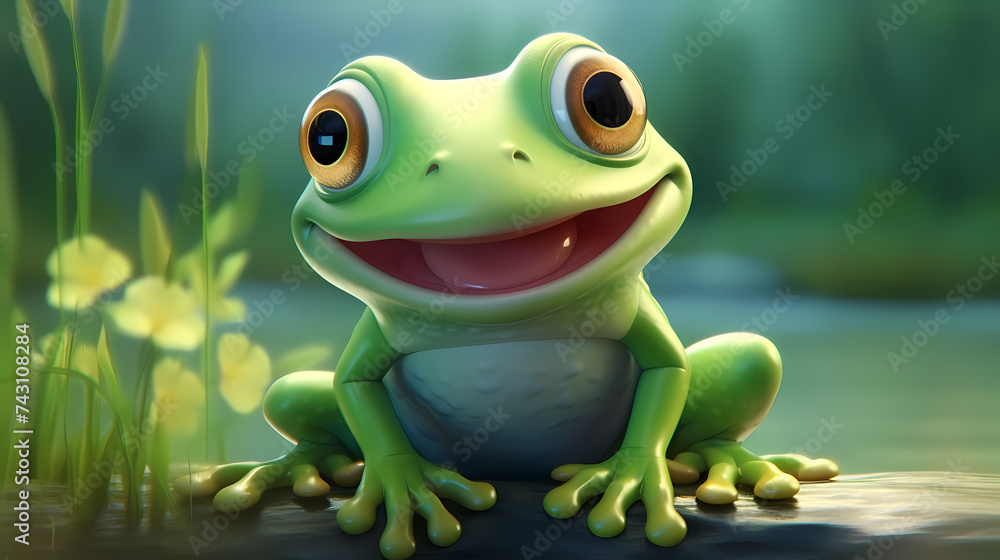 Obraz premium Green frog on pastel background