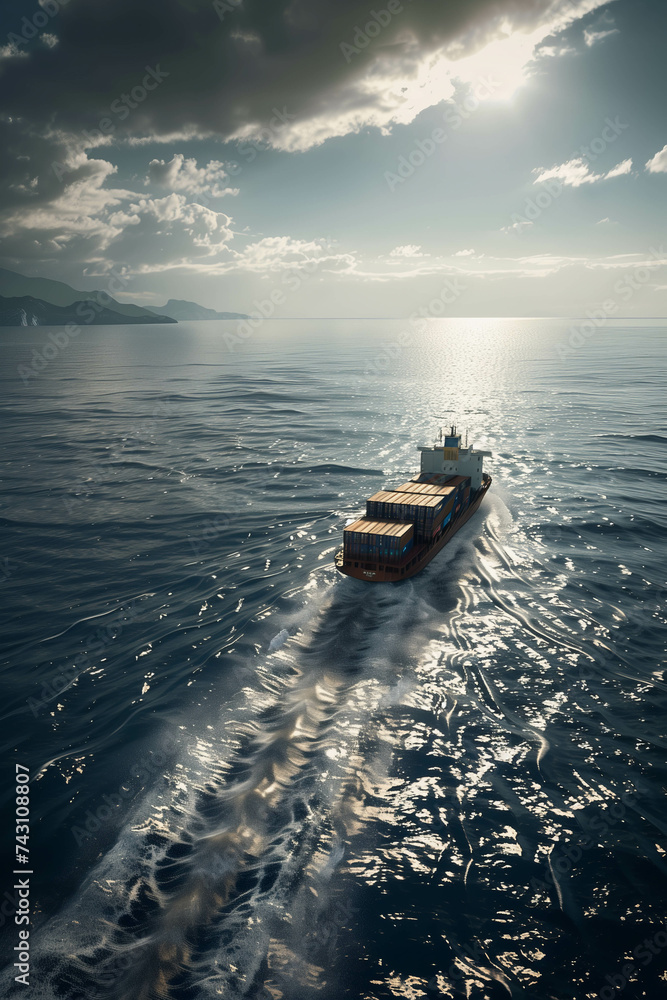Naklejka premium Container ship sailing in the sea.