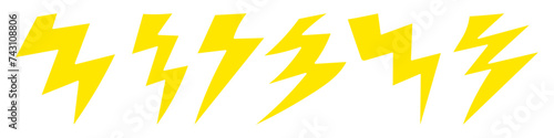 Cartoon yellow lightning illustration. Cartoon thunderbolt in comic style. Vector isolated on white background.