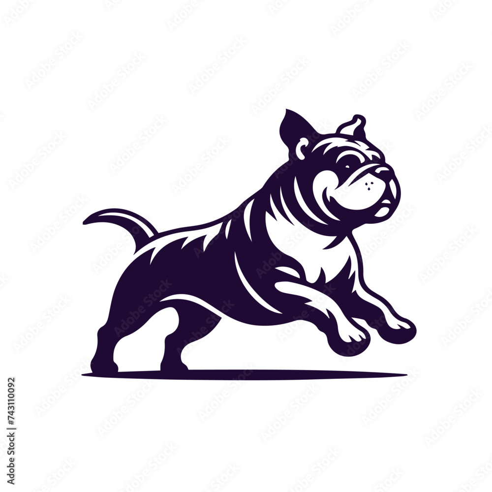 Obraz premium silhouettes of pitbull running pose, jumping dog, Dog American Pit Bull Dog jump silhouette Breeds Bundle Dogs on the move. Dogs in different poses. The dog jumps, the dog runs