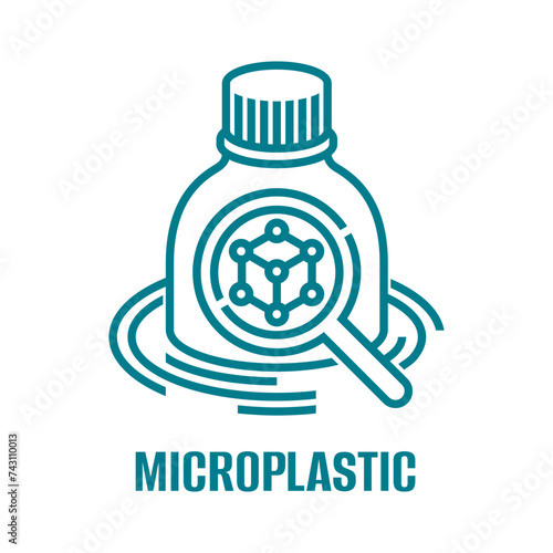 Microplastic - bottle in the ocean in bold line