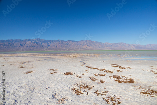 Lake Manly and salt flats at Badwater Basin in Death Valley National Park, California