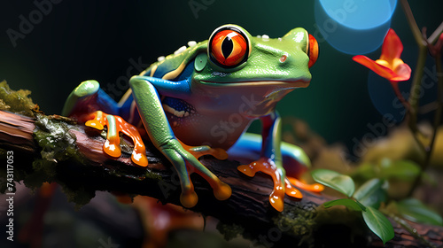 Green exotic frog on background with copy space