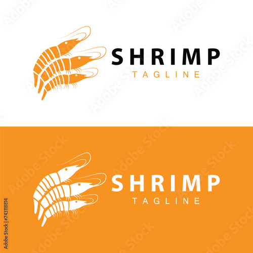 Simple shrimp logo design vector seafood sushi restaurant prawns template illustration