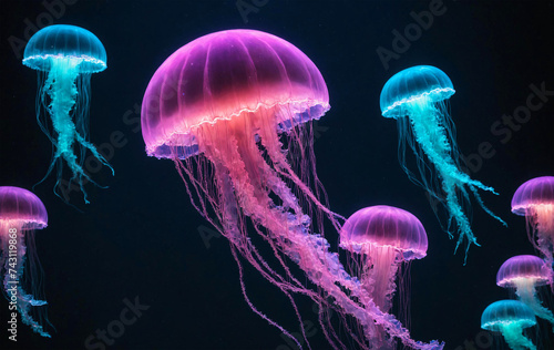 Jellyfish underwater bioluminescent colorful sea creature