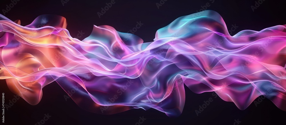 A vibrant wave of colorful smoke against a black background, creating a mesmerizing and dynamic visual effect. A vibrant wave of colorful smoke against a black background, creating a mesmerizing and dynamic visual effect.