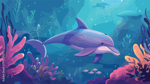 Fototapeta Naklejka Na Ścianę i Meble -  Dolphin marine life cartoon vector illustration
