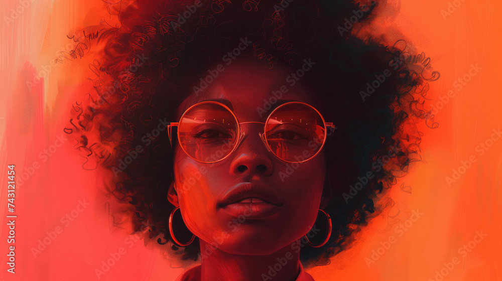 Painted illustration of a black woman, in the style of bold colorism, spirited portrait Painted illustration of a black woman, in the style of bold colorism, spirited portrait