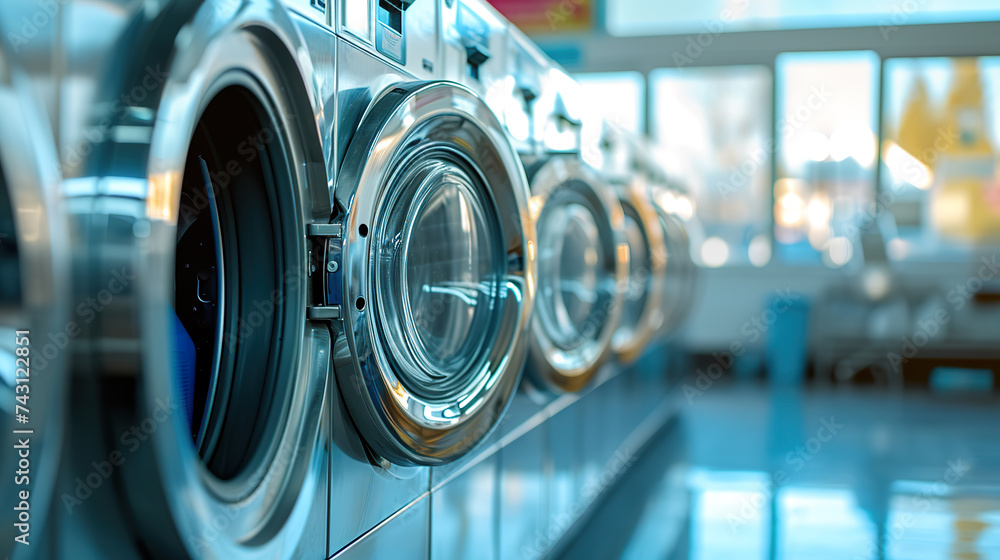 Blurred Row of industrial laundry machines Blurred Row of industrial laundry machines