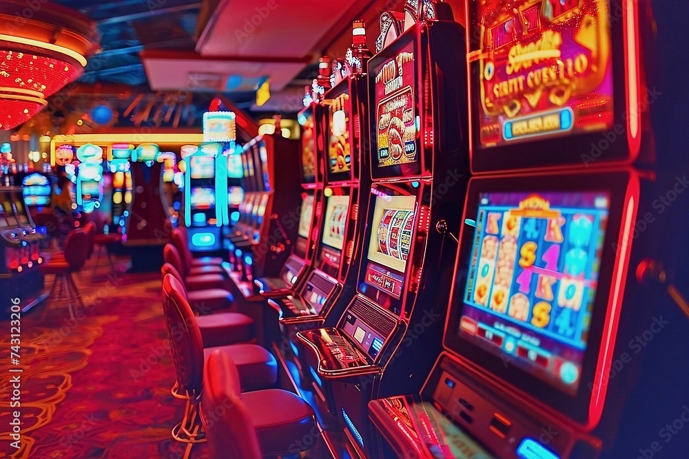  Casino machines in the entertainment area at night