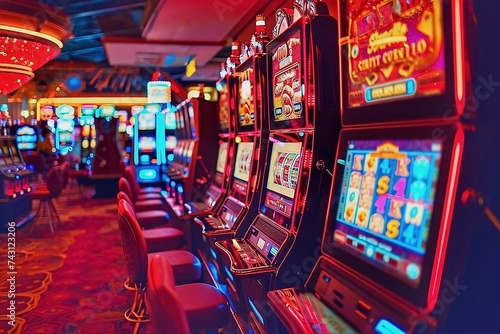  Casino machines in the entertainment area at night