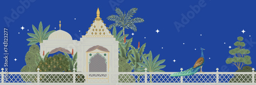 Mughal Palacegraden peacock traditional vintage landscape