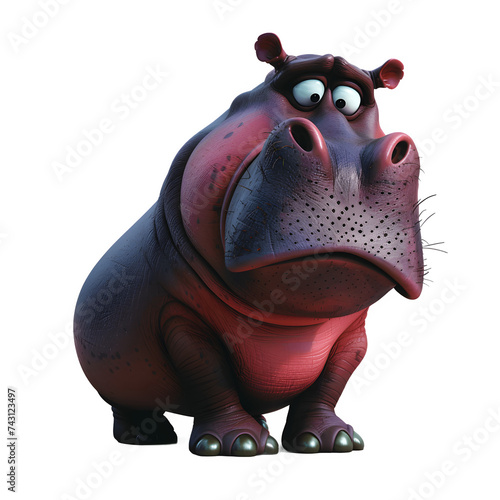 A sad cartoon hippopotamus frowns sadly  its eyes downcast in melancholy