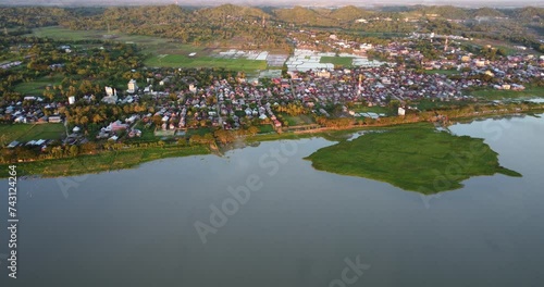 Aerial view. View from above on the outskirts of Sengkang City, South Sulawesi, Indonesia. Villages and lakes photo