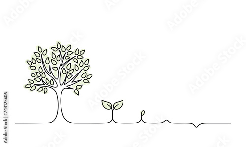 tree growth cycle, growing tree lineart, black line vector illustration, design element, grow a garden, editable stroke