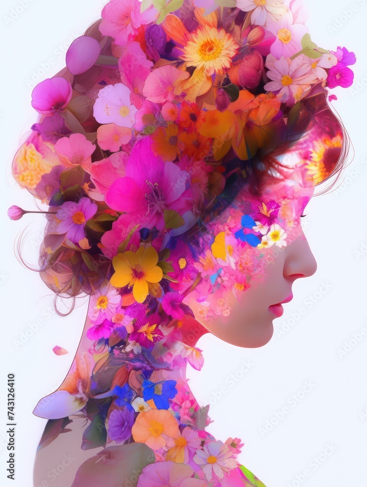 Double Exposure Female with flowers and nature Double Exposure Female with flowers and nature