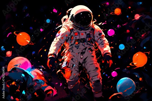 Astronaut adrift in vibrant space fantasy