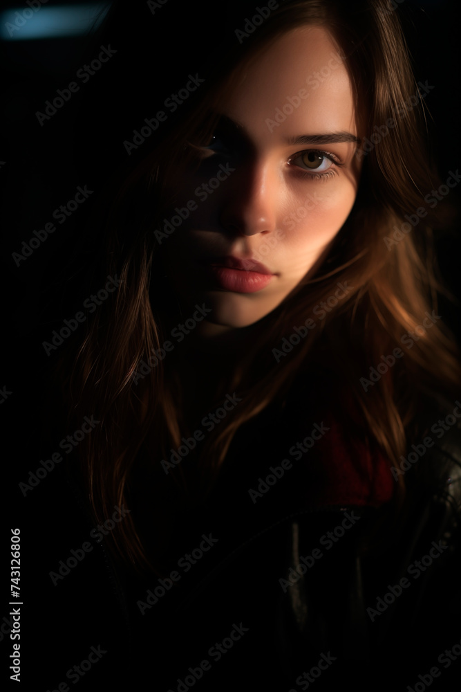 Portrait of a lovely Beautiful confident young woman in low key light. Portrait of a lovely Beautiful confident young woman in low key light.