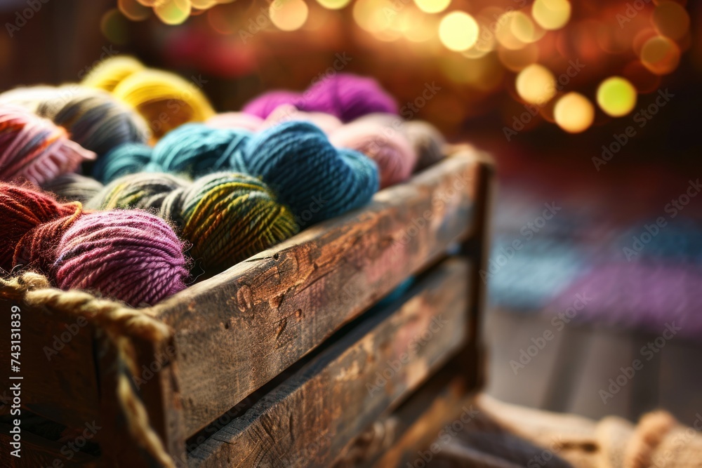 Showcase of varied skeins of wool yarn, offering a comprehensive range of options for individuals involved in hand-knitting activities. - obrazy, fototapety, plakaty 