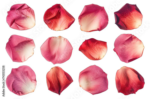 Rose petals isolated on transparent or white background generative