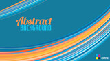 Abstract orange curved stripes on teal blue background. Vector graphics