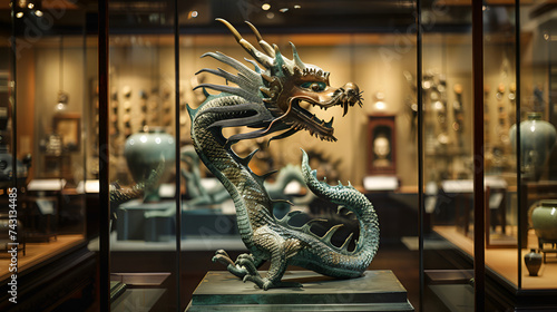 a statue of a dragon is on display in a museum