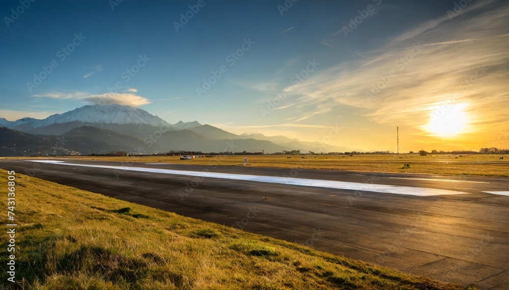 sunset on the runway of malpensa