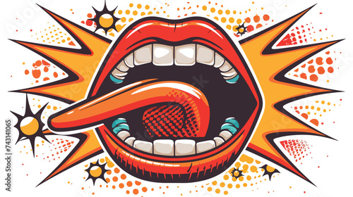 Mouth with tongue out and bang word pop art line