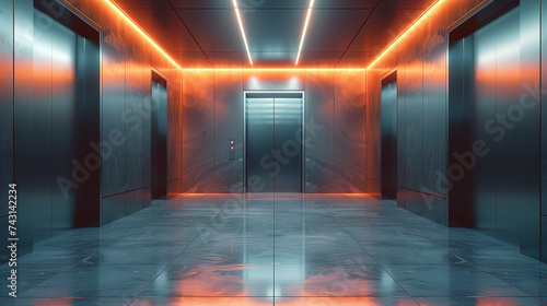 Modern loft setting showcases sleek elevator doors for urban living