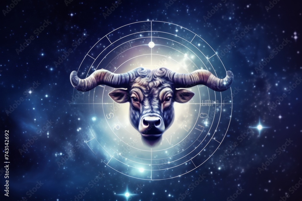 Taurus zodiac sign illuminated in radiant blue light, isolated on white background