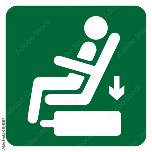 Vector graphic of sign indicating luggage or briefcase placement under the seat inside train or bus