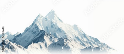 Serene snowy mountain landscape illustration, tranquility and nature concept. © mashimara