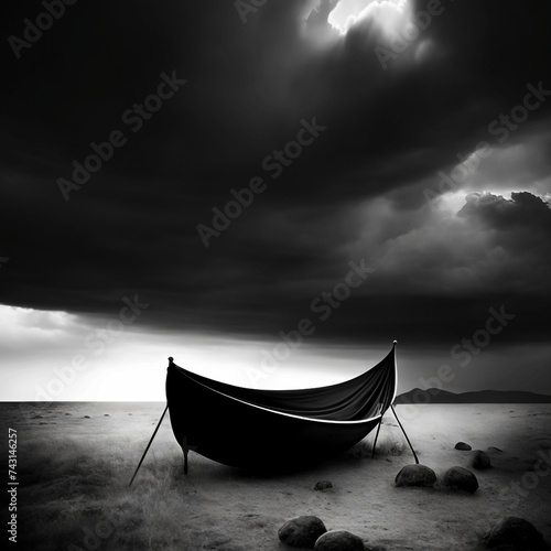 Silhouette of a hammock on the beach at dark view, dark weather