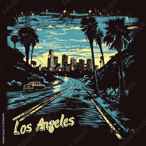 Vector illustration of Los Angeles, California. T-shirt print design