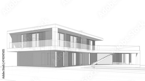 architectural drawings of a house 3d illustration