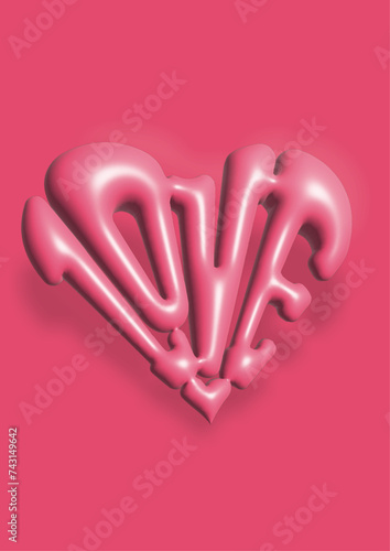 Vector illustration of a helium balloon with a heart shape and the word love