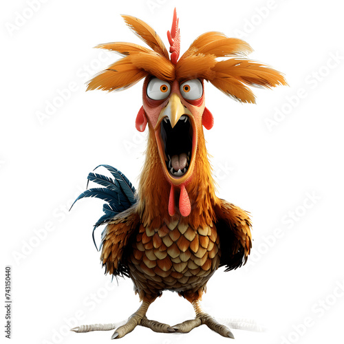An angry cartoon chicken glares fiercely, its beak open in agitation photo
