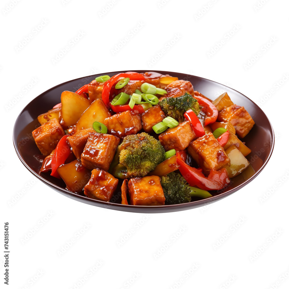 Yummy  tofu cheese with broccoli isolated on white background