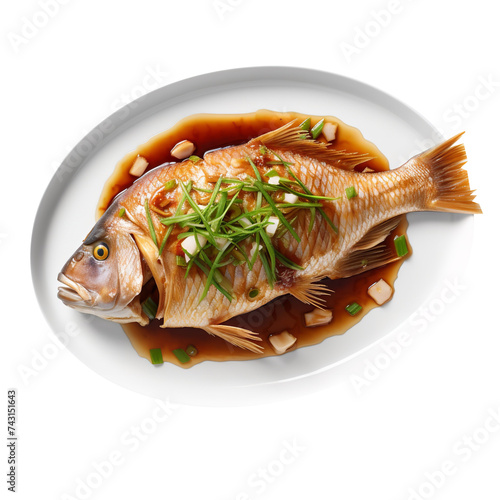 Yummy Fresh grilled fish isolated on white  photo