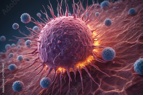Cancer attack healthy cells in body photo