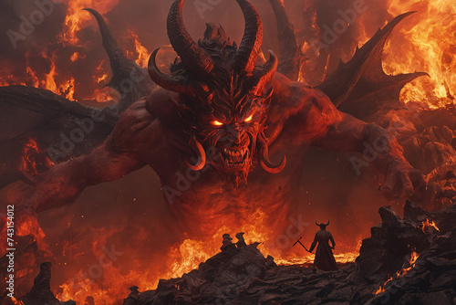 Raging devil in fire of hell