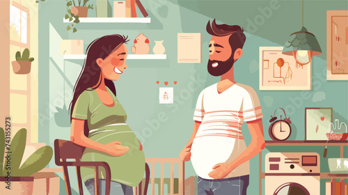 Pregnancy and maternity scene flat cartoon vector