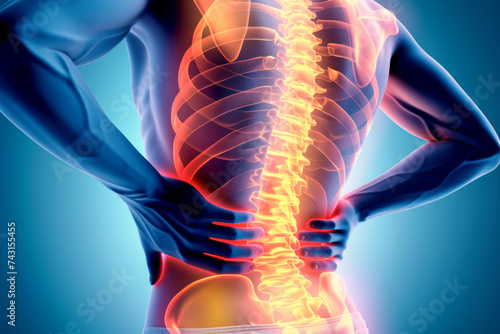 Man suffering from backache, pain in the spine. concept image. 