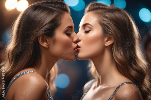 Two beauty lesbian girls kissing photo