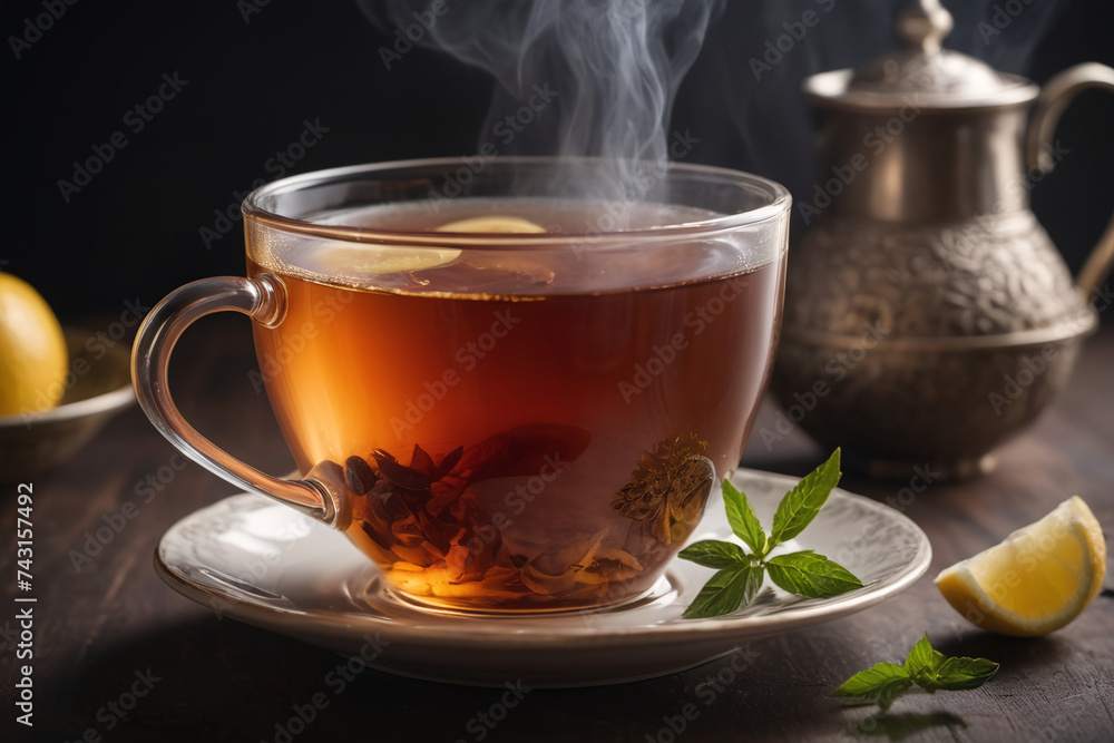 Hot tea in tea cup Hot tea in tea cup