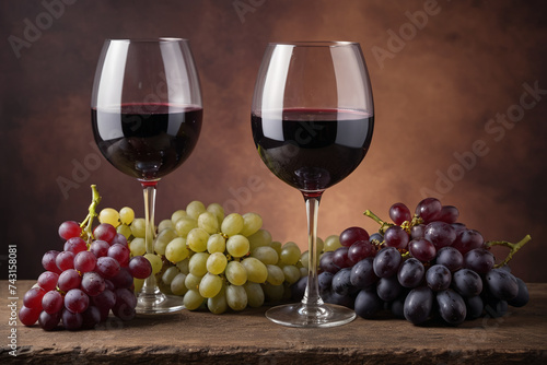 Wine grape and wine bottle still life composition
