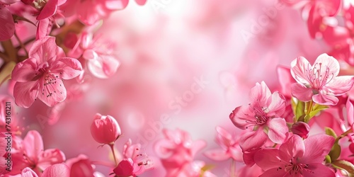 Wallpaper Mural Pink  flowers on pink background. Floral border. Flat lay. Torontodigital.ca